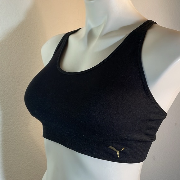 Puma Black and Gold Logo Racerback Sports Bra  strappy L Large - Picture 1 of 8
